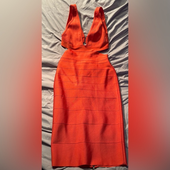NWOT Herve Leger x Forever 21 Vibrant Orange Cutout Bandage Dress - Picture 2 of 6